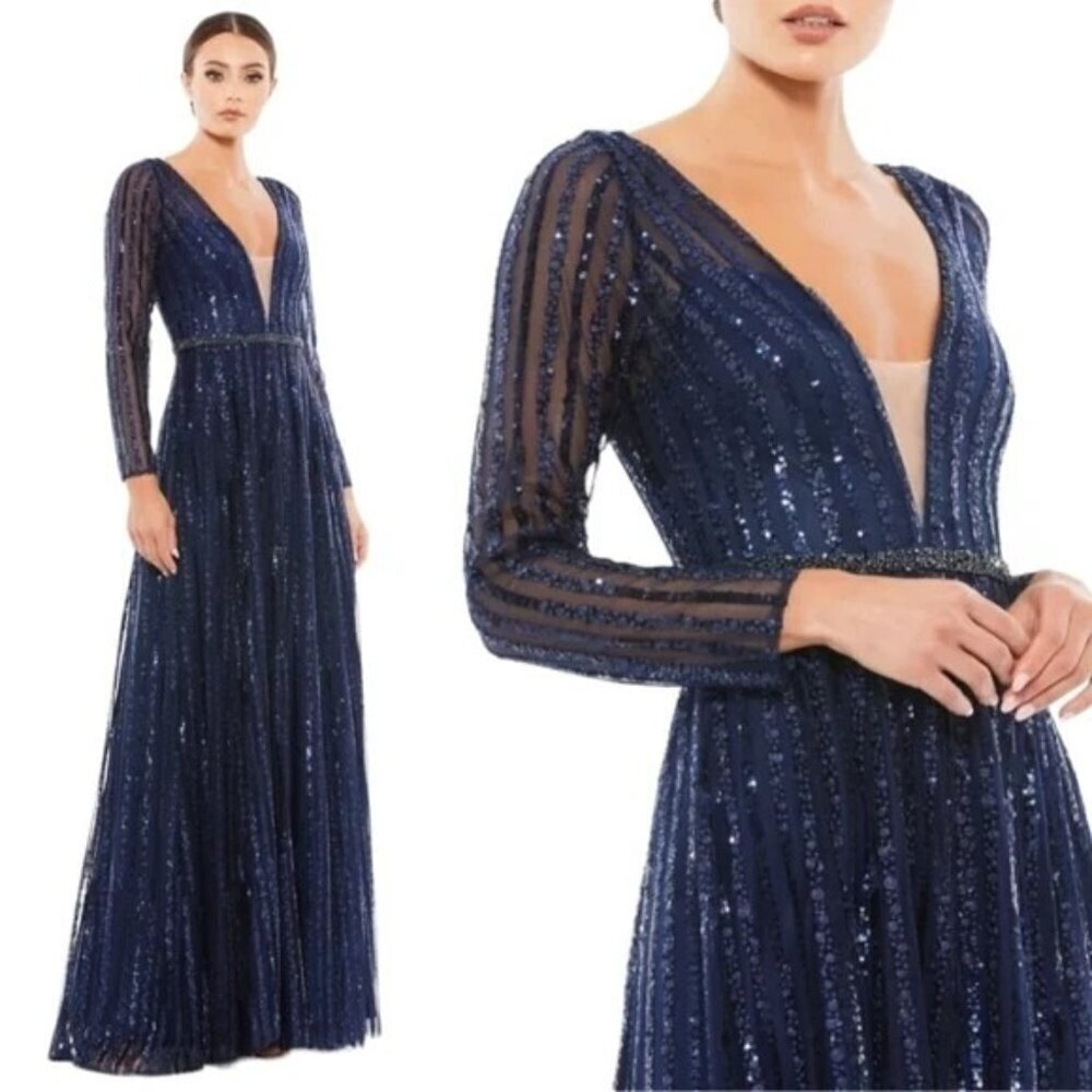 Mac Duggal Midnight Blue Sequin Maxi Gown